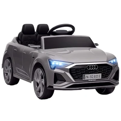 Image of AIYAPLAY Audi Q8 e tron Sportback Kids Electric Car, 12V Ride on Car with Remote Control, 4 Spring Suspension Wheels, LED Headlights, Music, Horn, for Ages 3 6 Grey