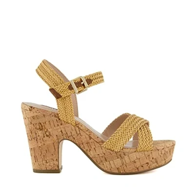 Image of Dune Ladies JILLYS Braid Strap Cork Platform Sandals Size UK 8 Block Heel Heeled Natural