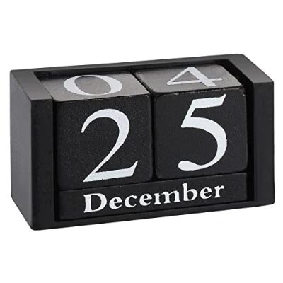 Image of Newest Vintage Wooden Calendar, Date Block Perpetual Calendar for Desk, Time Concept Rustic Cubes Month Display Home Office Decoration