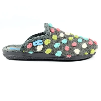 Image of Lunar Ladies&#039; Montreal Grey Mule Slippers Cozy Fleece Lining, Cushioned Insole, Slip On Design, Durable Non Sole, Indoor Comfort 6 UK