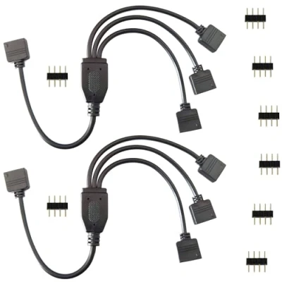 Image of LitaElek 2pcs 4 Pin LED Strip Splitter Cable 1 to 3 Y RGB Tape Ribbon Connector Band Controller for 5050 3528 2835 Strip, Black