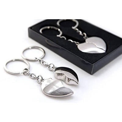 Image of Personalised Split /Joining Love Heart Keyrings Engraved with your custom text/name