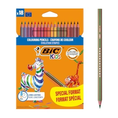 Image of BIC Kids Evolution Stripes Colouring Pencils Assorted Colours, Pack of 18