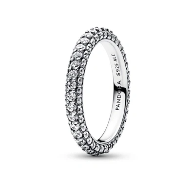 Image of Pandora Timeless Sterling silver Pavé Single row ring with clear cubic zirconia, 52