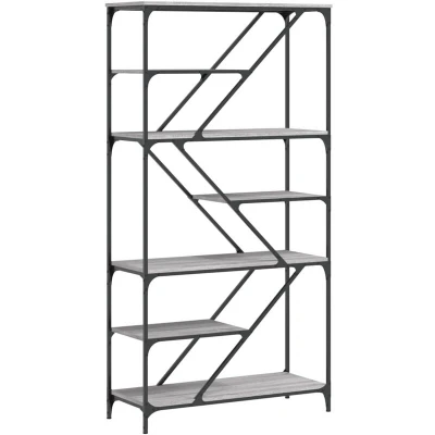 Image of vidaXL Bookshelf Grey Sonoma 91x36x176 cm Engineered Wood and Steel