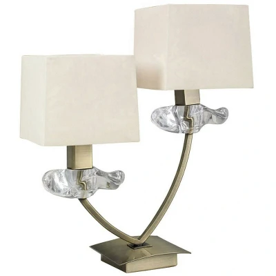 Image of Akira Table Lamp 2 Light E14, Antique Brass With Cream Shades