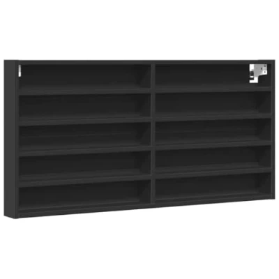 Image of vidaXL Vitrine Cabinet Floating Wall Mounted Black Engineered Wood 10 Shelves, 100x8.5x50 cm, Modern Design, Versatile Use