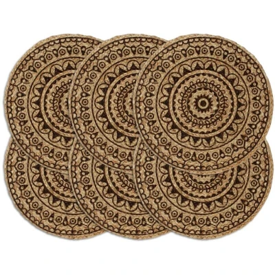 Image of vidaXL Placemats 6 pcs Dark Brown 38 cm Round Jute