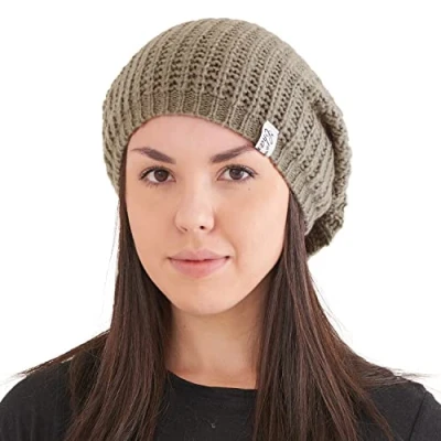 Image of Oversized Winter Slouchy Knit Beanie Mens Warm Wool Autumn Hat Womens Slouch Dreadlock Cap Large Big Heads Brown