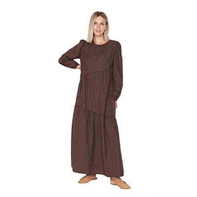 Image of Trendyol Women Modest Maxi A line Regular Woven Dresses Brown