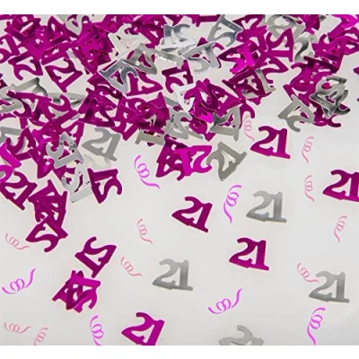 Image of 28g Pink &amp; Silver 21st Birthday Confetti Foil Metallic Glitz Table Scatter Sprinkles Age Bday Party Decorations