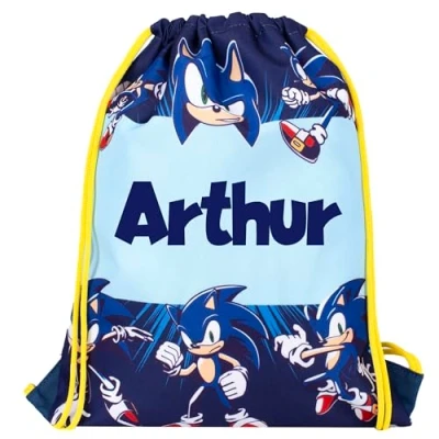 Image of SONIC THE HEDGEHOG Personalised Drawstring Bag For Kids PE School Gift Boys Swimming Children Blue