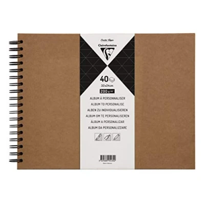 Image of Clairefontaine Ref 95430C Kraft Landscape Album to Decorate (40 Sheets of Paper) 32 x 24cm Sized, 200gsm Paper, Wirebound Spine Plain Cover