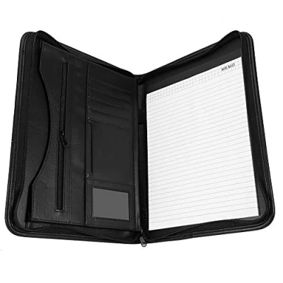 Image of SOULONG A4 Zippered Document Folder Zipper and Notepad with Zip Closure, Letter Faux Leather, Suitable for School, Work, Conferences, Presentations