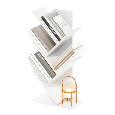 Image of Furinno Tree Bookshelf 5 Tier Floor Standing Bookcase, White