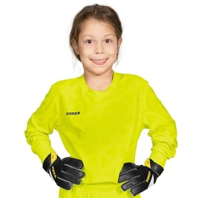 Image of FORZA Kids&#039; Goalkeeper Long Sleeve Shirt Youth Football Jersey with Quick Dry Fabric Ages 5 14 (UK, Age, 9 Years, 10 Regular, Fluro Yellow)