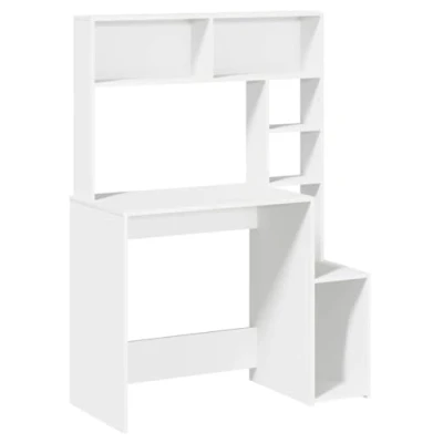 Image of vidaXL White Desk with Shelves Modern Engineered Wood Study Table 100x45x140 cm for Office/Bedroom/Living Room