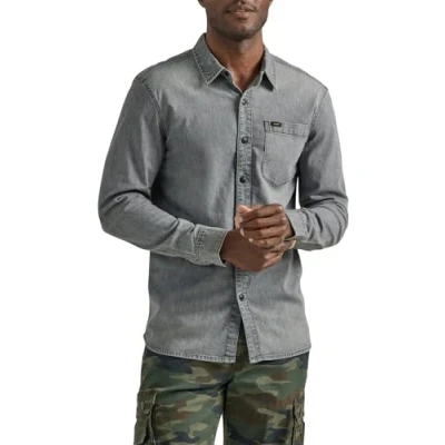 Image of Lee Men&#039;s Extreme Motion All Purpose Long Sleeve Worker Shirt, Gray Denim, 34/36