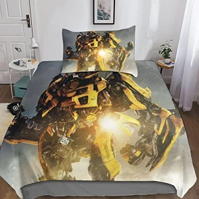 Image of KRIVS TransformersDuvet Cover Set 3D Bedding Comforter Bedspread Microfiber 3 Piece Quilt with Zipper Closure Soft Single（135x200cm）