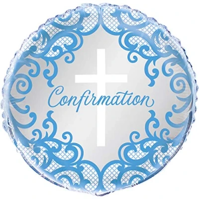 Image of Fancy Pink Cross Confirmation Round Foil Balloon (45cm) Ideal Decor for Confirmations, Religious Gatherings &amp; Special Occasions 1 Pc