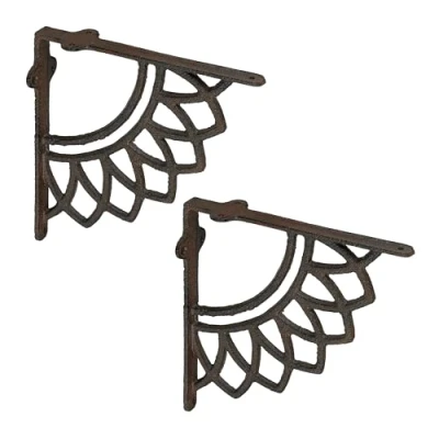 Image of Relaxdays Shelf Brackets, Set of 2, Cast Iron, Boho Mandala Design, Angle Supports for Wall Mounted Shelves, Brown