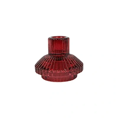 Image of Talking Tables Burgundy Glass Candlestick Holder Small Ribbed Candle Stand Dinner Candles,Home Décor,Accessories,Table Decorations,Indoor or Outdoor Party,Birthday,Wedding FOREST HOLD SML BUR