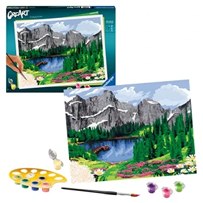 Image of Ravensburger CreArt Mountain View Paint by Numbers for Adults Craft Kits and Kids Age 12 Years Up