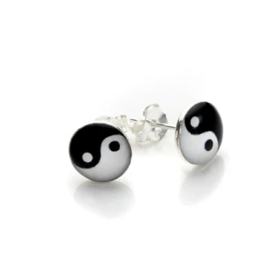 Image of 925 Sterling Silver Yin Yang Earrings Studs