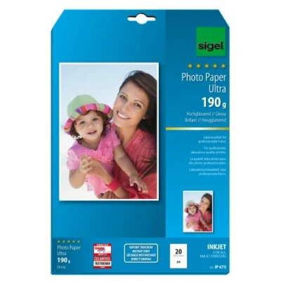 Image of SIGEL IP675 InkJet Ultra Photo Paper, glossy, 190 gsm, A4, 20 sheets