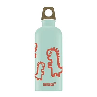 Image of SIGG Aluminium Kids Water Bottle Traveller MyPlanet Recyclosaurus Suitable For Carbonated Beverages Leakproof Lightweight BPA Free Climate Neutral Certified Light Green 0.6L