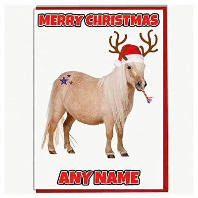 Image of AK Giftshop Personalised Horse Shetland Pony Themed Christmas Card