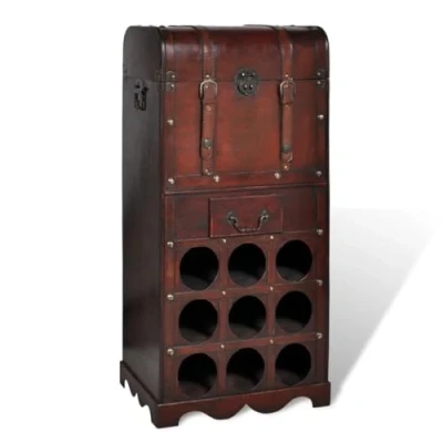 Image of vidaXL Classic Wooden Wine Rack Storage for 9 Bottles with Extra Drawer and Trunk