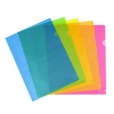 Image of Viquel 10 Transparent Corner Pockets Plastic Opening Pouch Assorted 5 neon Colours