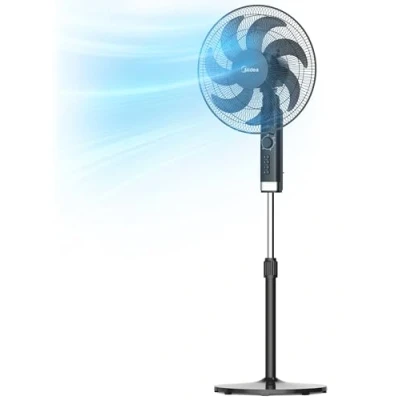 Image of Midea MPF23MTBUK 50W Pedestal Fan, 3 Speed Settings, 7 Bionic Blades, 90 Oscillation, Adjustable Height Stand 2H Timer, AC Motor For Powerful and Quiet Operation, Black