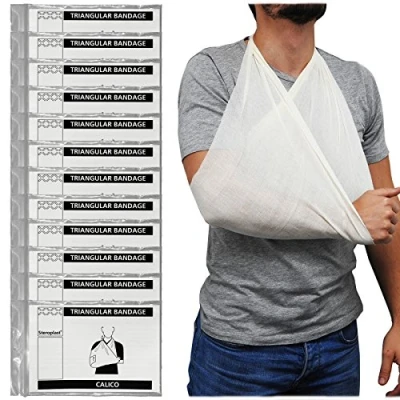 Image of Steroplast Triangular Calico Cotton Shoulder Arm Sling Support Bandage 12 Pack 90cm x 127cm