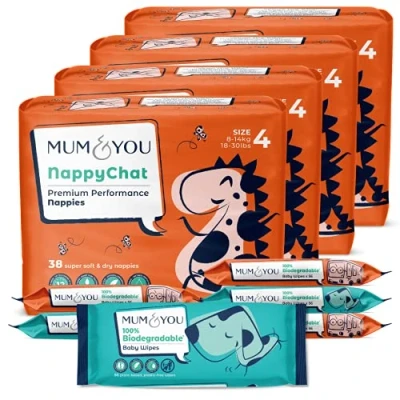 Image of Bulk Size 4 Nappy &amp; Baby Wet Wipe Multi Pack Bundle (152 Eco Nappies 336 Wipes)