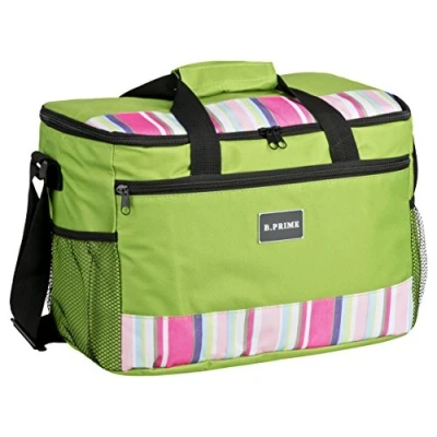 Image of B.PRIME Large 20 litres Insulated Cool Bag 36 x 26 22 cm Lunch Cooler Rose Gold/White Striped