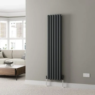 Image of DuraTherm® 1600 x 360mm Anthracite Vertical Designer Radiator Double Column Oval Tube Modern Central Heating Panel Bathroom Radiators