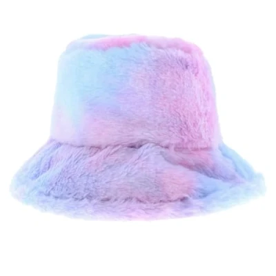 Image of Zac&#039;s Alter Ego Pastel Rainbow Acidwash Paint Splash Faux Fur Warm Winter Bucket Hat