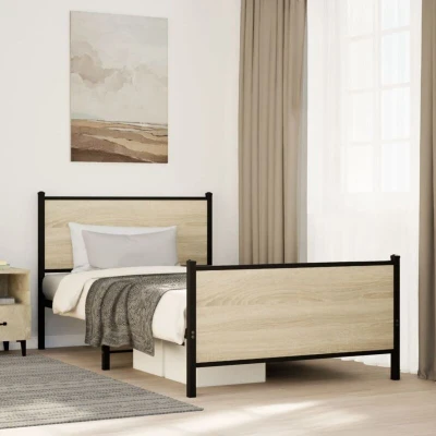 Image of vidaXL Metal Bed Frame without Mattress Sonoma Oak 100x200 cm