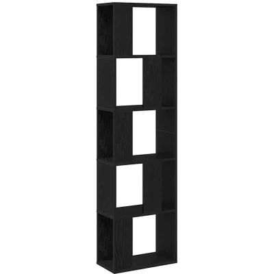 Image of vidaXL Black Oak Bookcase Tall Engineered Wood Book Cabinet with 5 Shelves for Living Room/Office