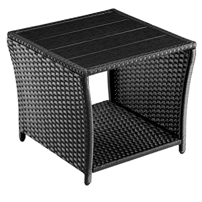 Image of CASARIA® Polyrattan Garden Side Table WPC Top 45x45x40cm 80kg Load Capacity Weatherproof Outdoor Patio Deck Balcony Furniture Coffee Adjustable Levelling Feet Black