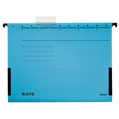 Image of Esselte Leitz Alpha 19863035 Suspension Files with Side Hooks Pack of 5 Coloured Chipboard Blue