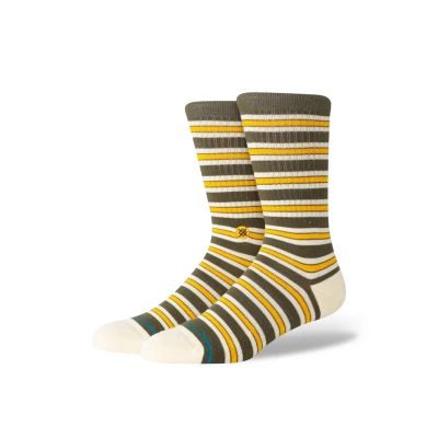 Image of Stance Ollie Crew Socks Olive Multi Striped Patterned Calf Large