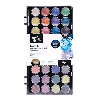 Image of MONT MARTE Signature Metallic Watercolour Set, 37 Piece, 36 Colours, 1 Paint Brush
