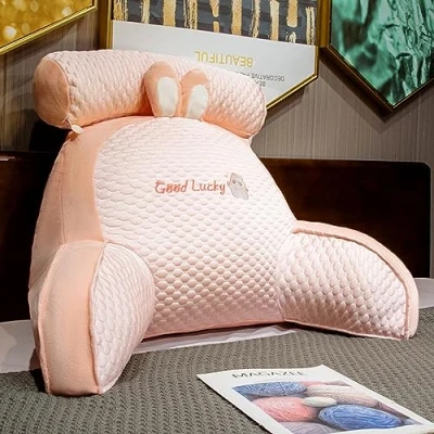 Image of LANPEW Ice Silk Cute Reading Pillow,back pillow with arms,reading for bed,sofa,bed chair back arms,back support,pillow gifts reading(bean velvet rose, 75 * 50cm)
