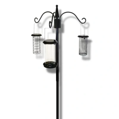 Image of Copdock Mill Complete Wild Bird Dining Station With 3 Hanging Feeders Suet Ball Feeder, Seed Feeder &amp; Peanut Small Feeding Starter Kit, Black
