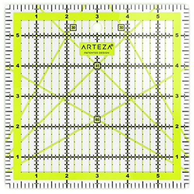 Image of Arteza Quilting Ruler, Laser Cut Acrylic Quilters&#039; Ruler with Patented Double Coloured Grid Lines for Easy Precision Cutting, 6&quot; Wide x Long Quilting, Sewing &amp; Crafts, Black Lime Green