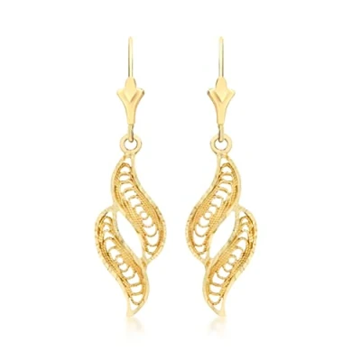 Image of Carissima Gold Women&#039;s 9ct Yellow Filigree Wave Drop Earrings