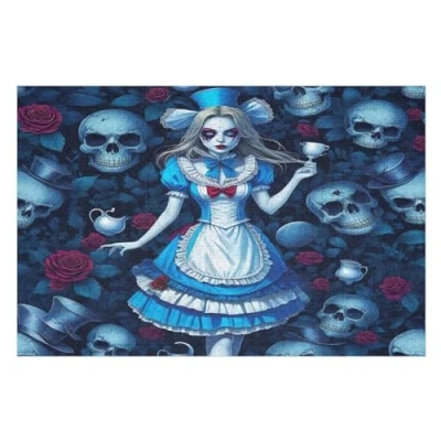 Image of 1000 Piece Jigsaw Puzzle Skull Girls for Adults Wooden Puzzles Educational Game Challenge Toy （75x50cm）